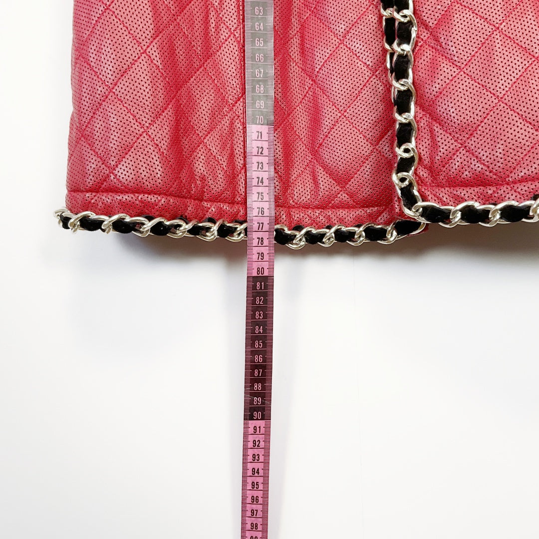 BARE ENON - Red Leather Coat with Chain Detail