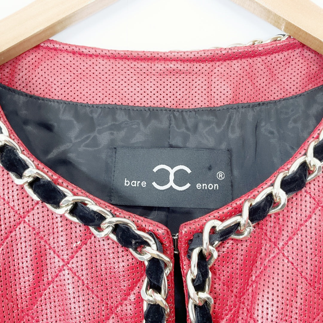 BARE ENON - Red Leather Coat with Chain Detail