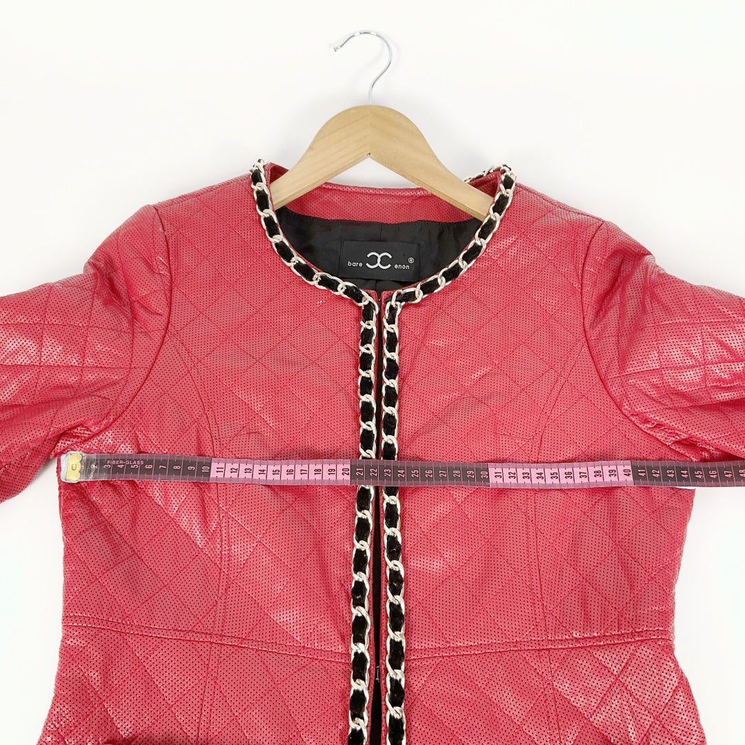 BARE ENON - Red Leather Coat with Chain Detail
