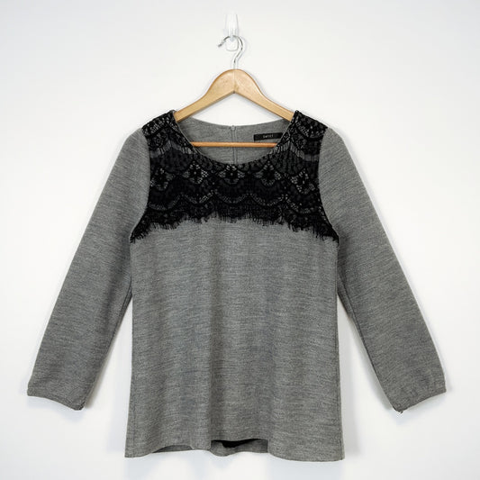 SWEET - Long Sleeve Lace Sweater in Grey