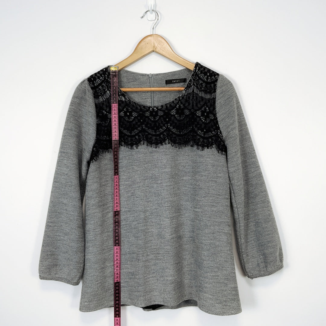 SWEET - Long Sleeve Lace Sweater in Grey