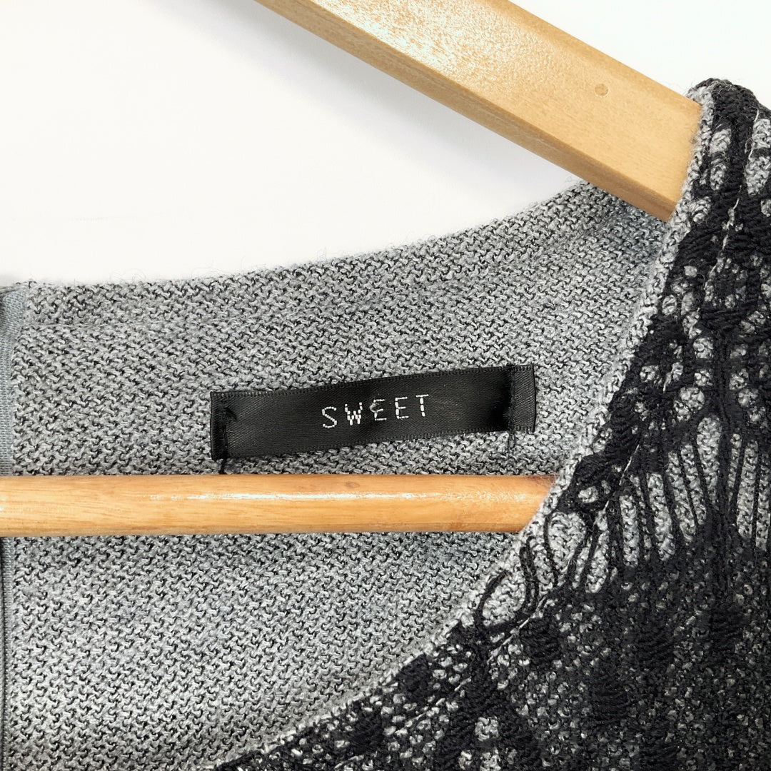 SWEET - Long Sleeve Lace Sweater in Grey