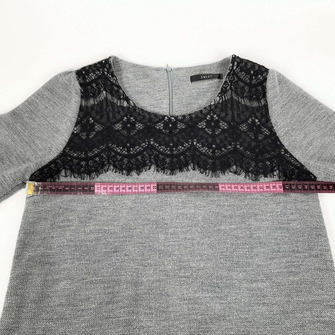 SWEET - Long Sleeve Lace Sweater in Grey