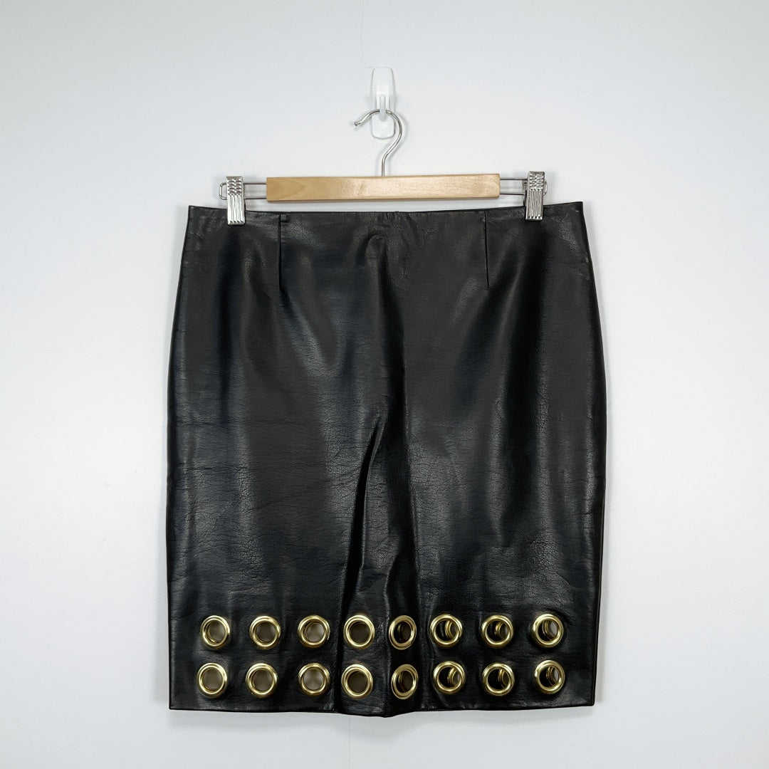 INC International Concepts - Faux Leather Skirt in Black with gold grommets