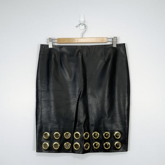INC International Concepts - Faux Leather Skirt in Black with gold grommets