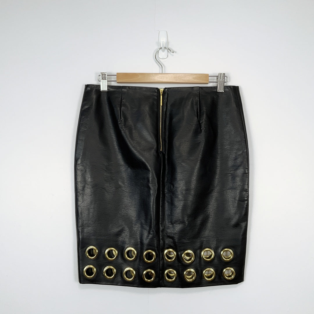 INC International Concepts - Faux Leather Skirt in Black with gold grommets
