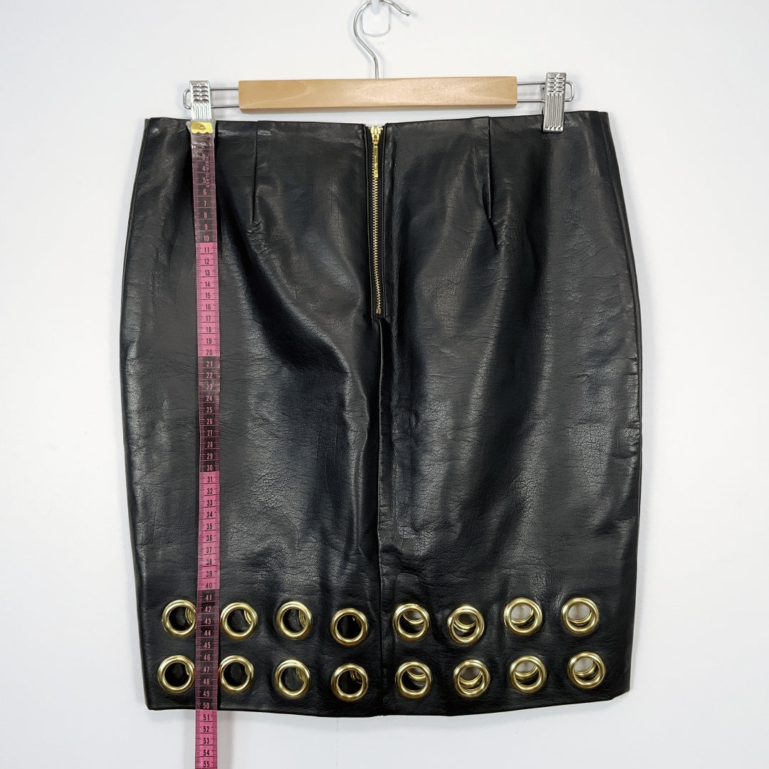 INC International Concepts - Faux Leather Skirt in Black with gold grommets