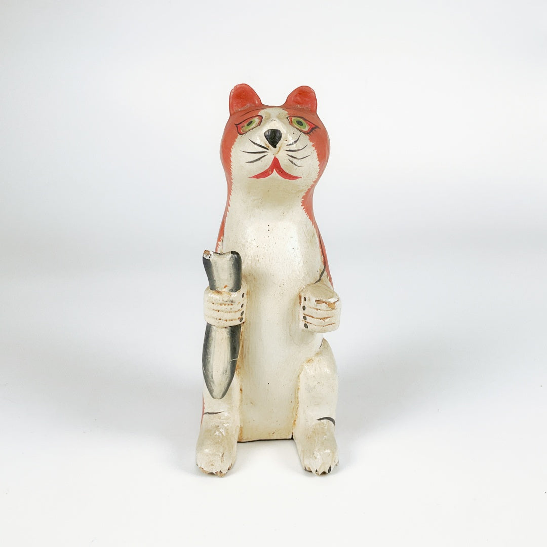 Hand-Crafted Wooden Cat Figure
