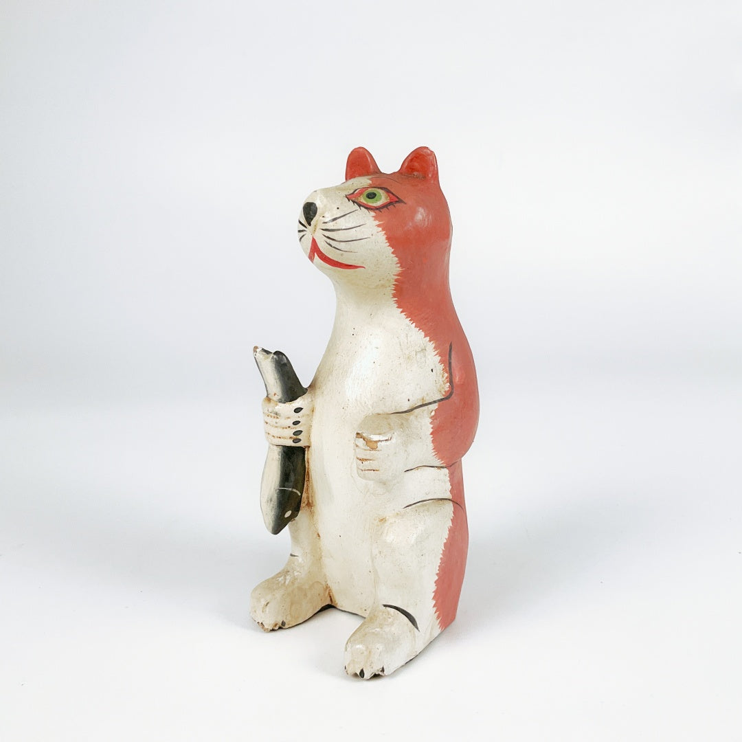 Hand-Crafted Wooden Cat Figure