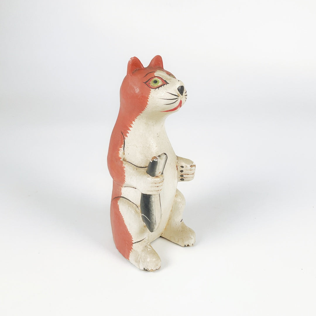 Hand-Crafted Wooden Cat Figure