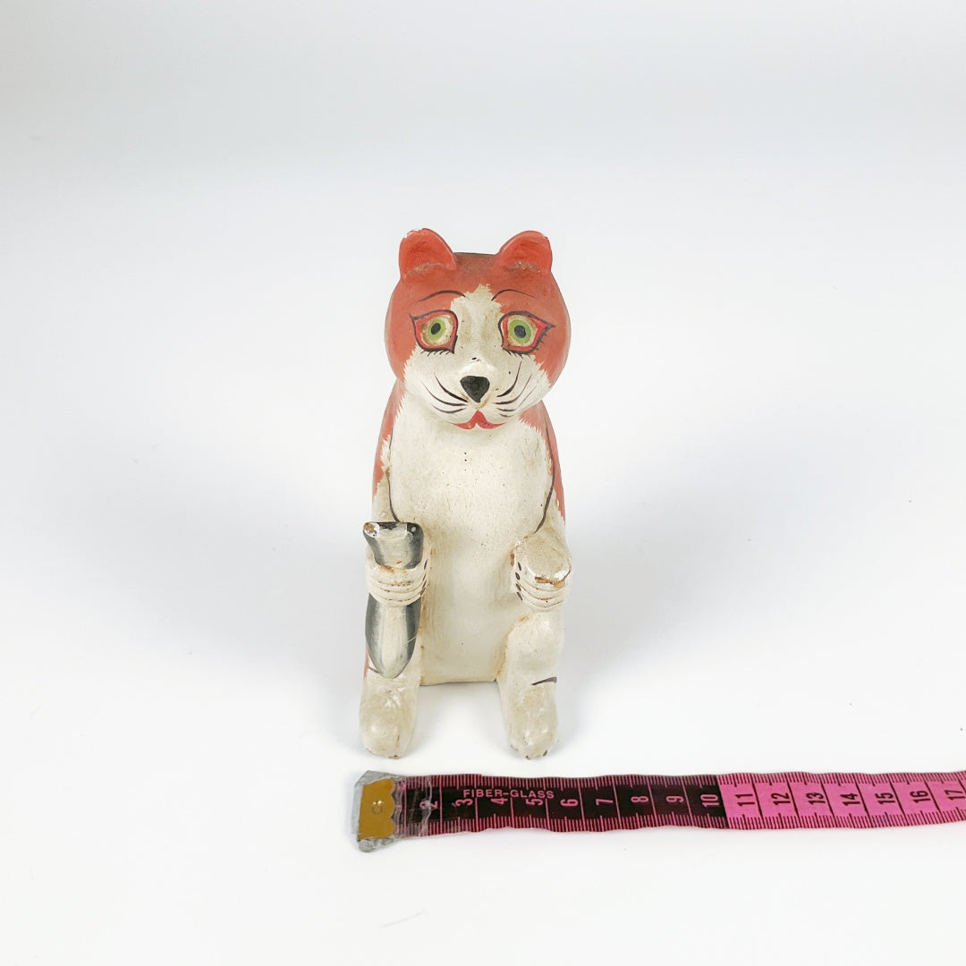 Hand-Crafted Wooden Cat Figure