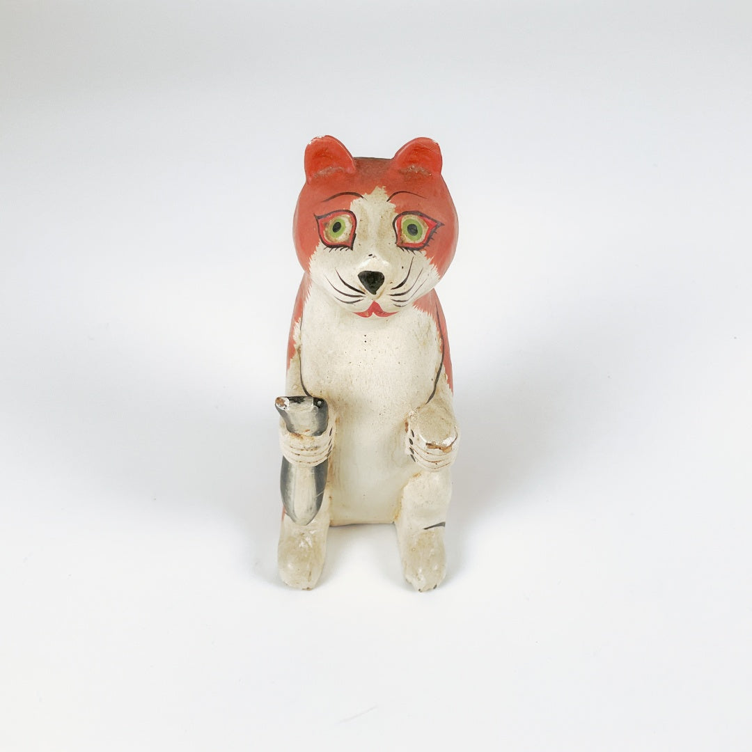 Hand-Crafted Wooden Cat Figure