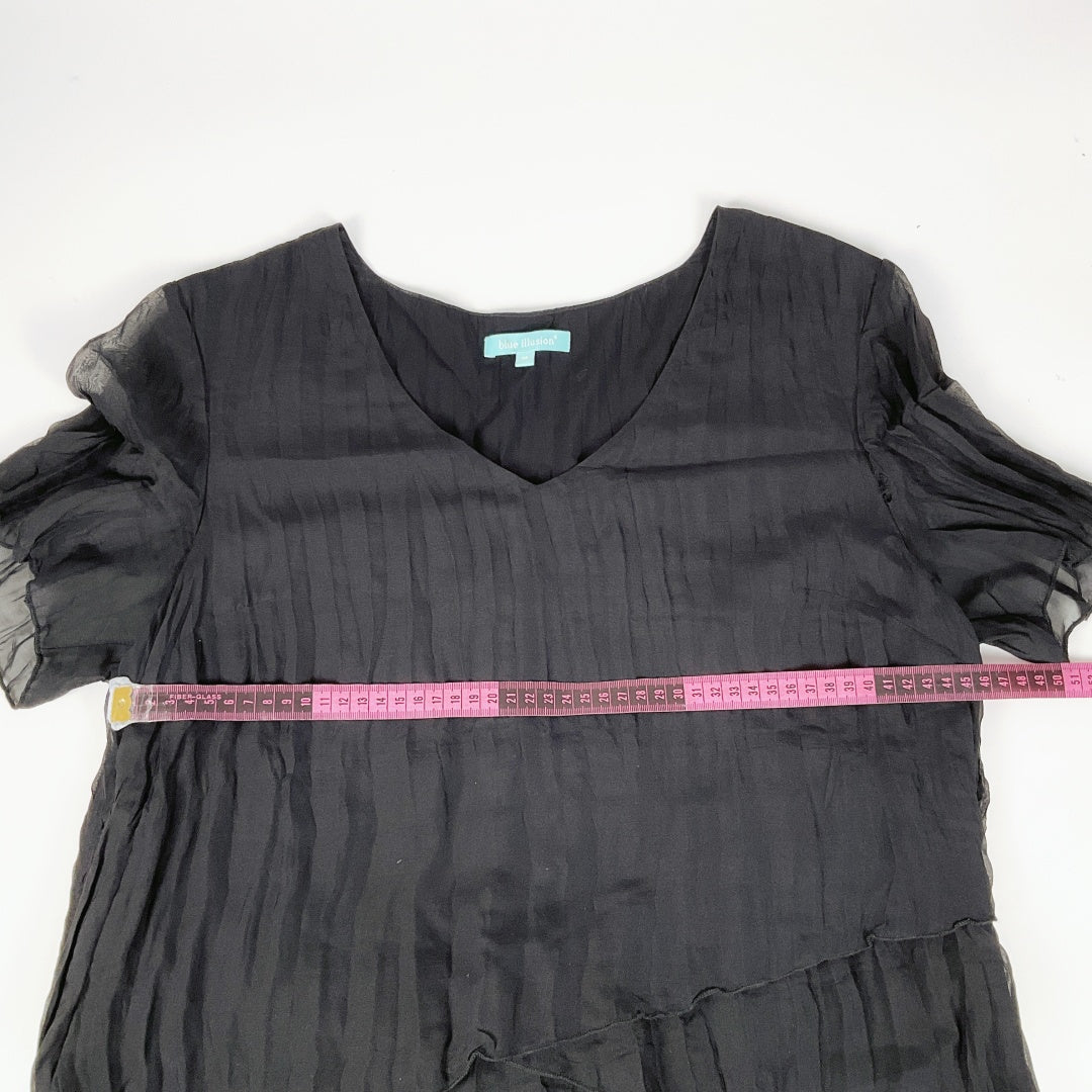 Blue Illusion - Elegant Tiered Silk Dress
