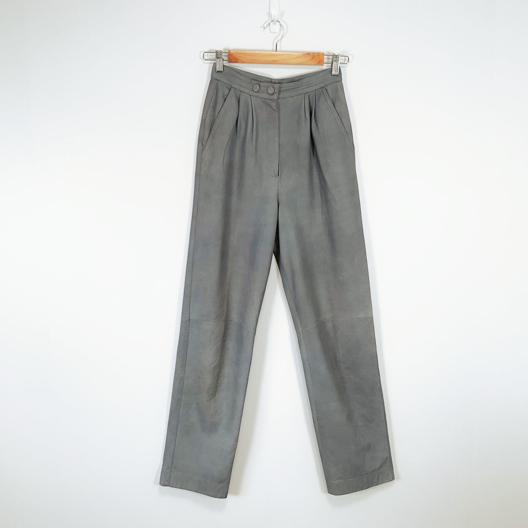 Frenzi - Vintage Lamb Suede High-Waisted Grey Pleated Trousers