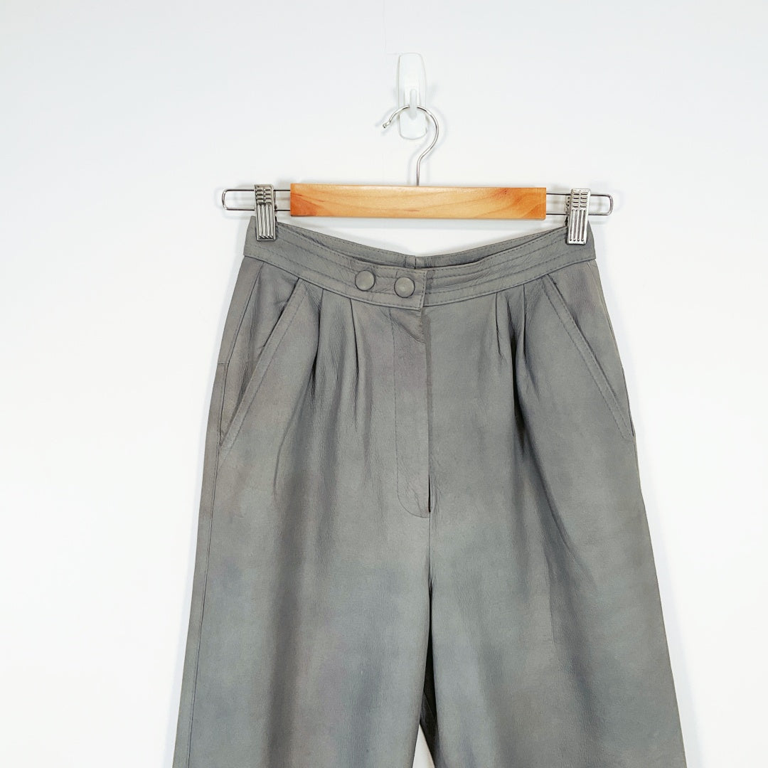 Frenzi - Vintage Lamb Suede High-Waisted Grey Pleated Trousers