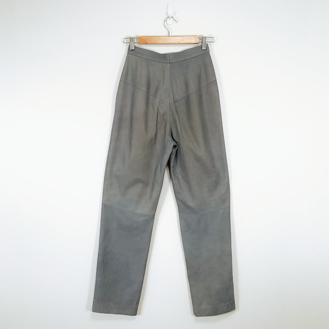 Frenzi - Vintage Lamb Suede High-Waisted Grey Pleated Trousers