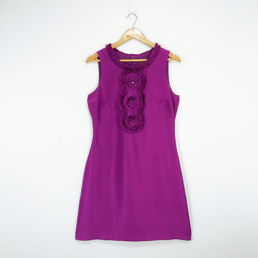 Phase Eight - Silk Cocktail Dress in Purple with Flower Detail