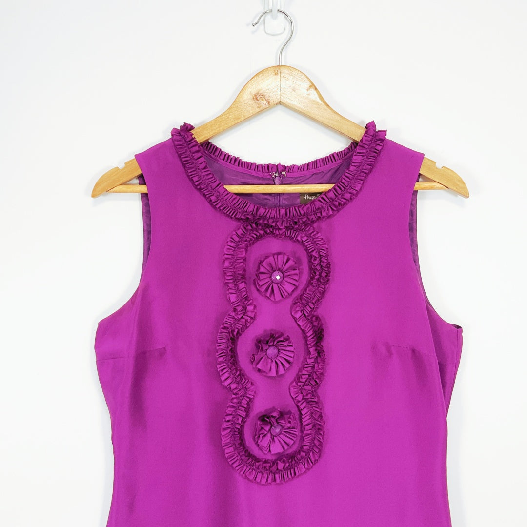 Phase Eight - Silk Cocktail Dress in Purple with Flower Detail
