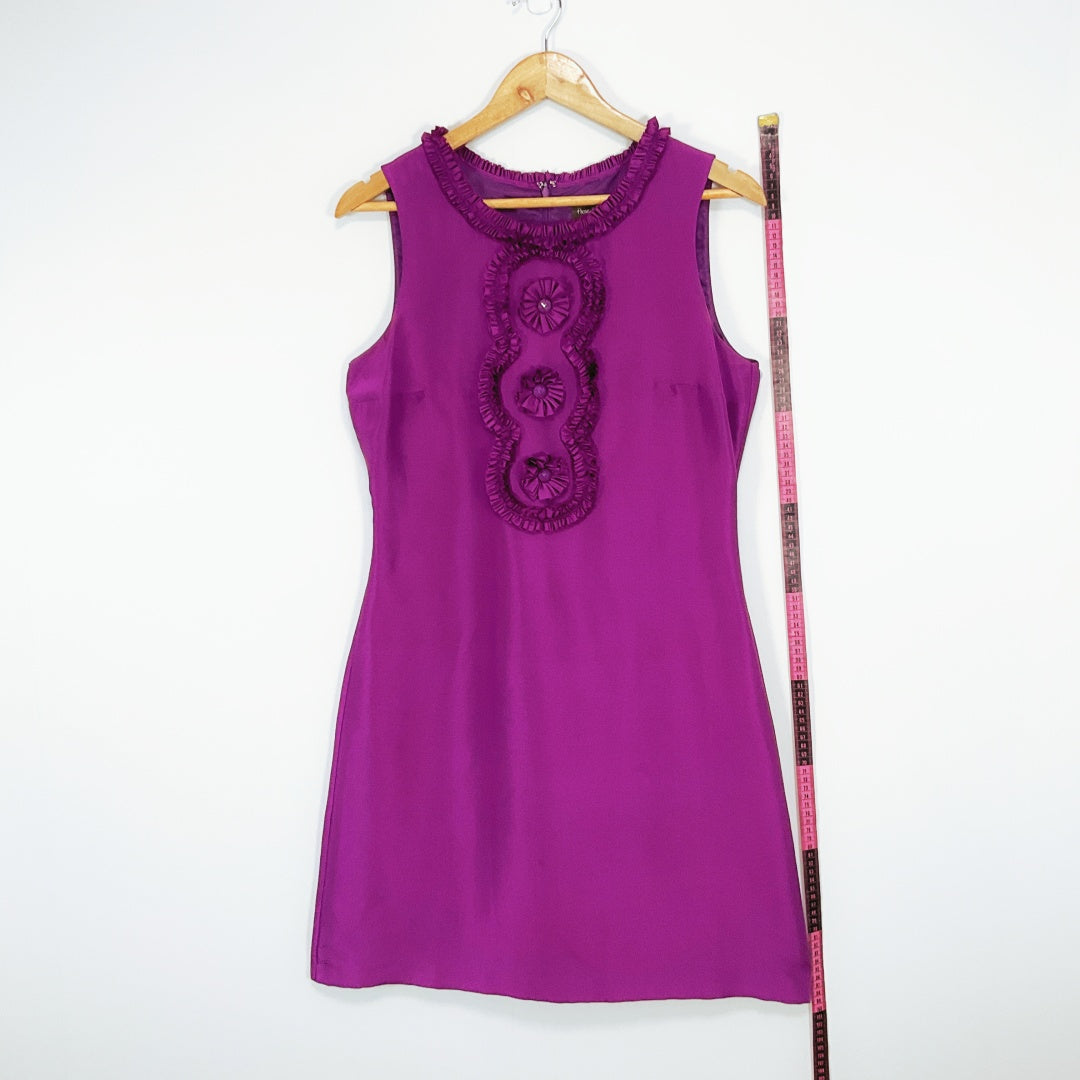 Phase Eight - Silk Cocktail Dress in Purple with Flower Detail