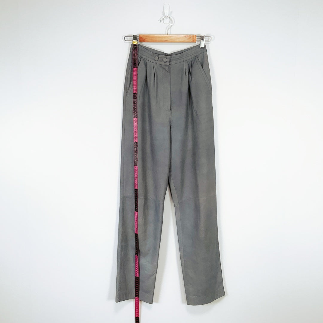 Frenzi - Vintage Lamb Suede High-Waisted Grey Pleated Trousers