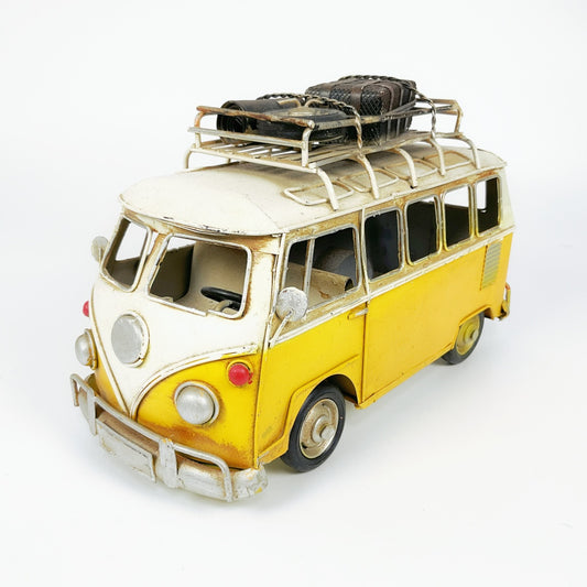 1964 Vintage Decorative Deluxe Bus in Yellow and white - Tinplate Model W/Surfboard