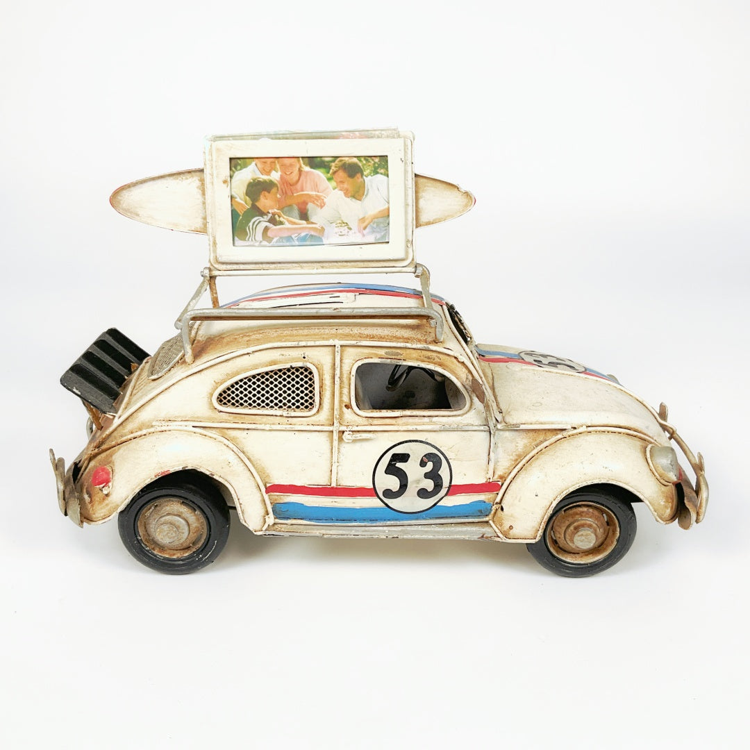 VW Beetle-White big vintage design-old look car bug-moneybox-picture frame