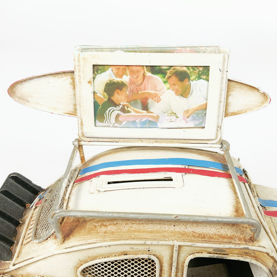 VW Beetle-White big vintage design-old look car bug-moneybox-picture frame