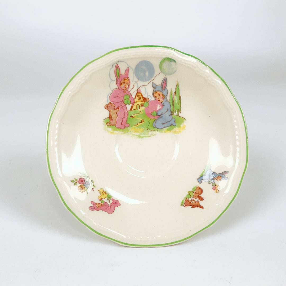 Vintage Alfred Meakin Bunny-Themed Ceramic Saucer with Pastel Illustrations