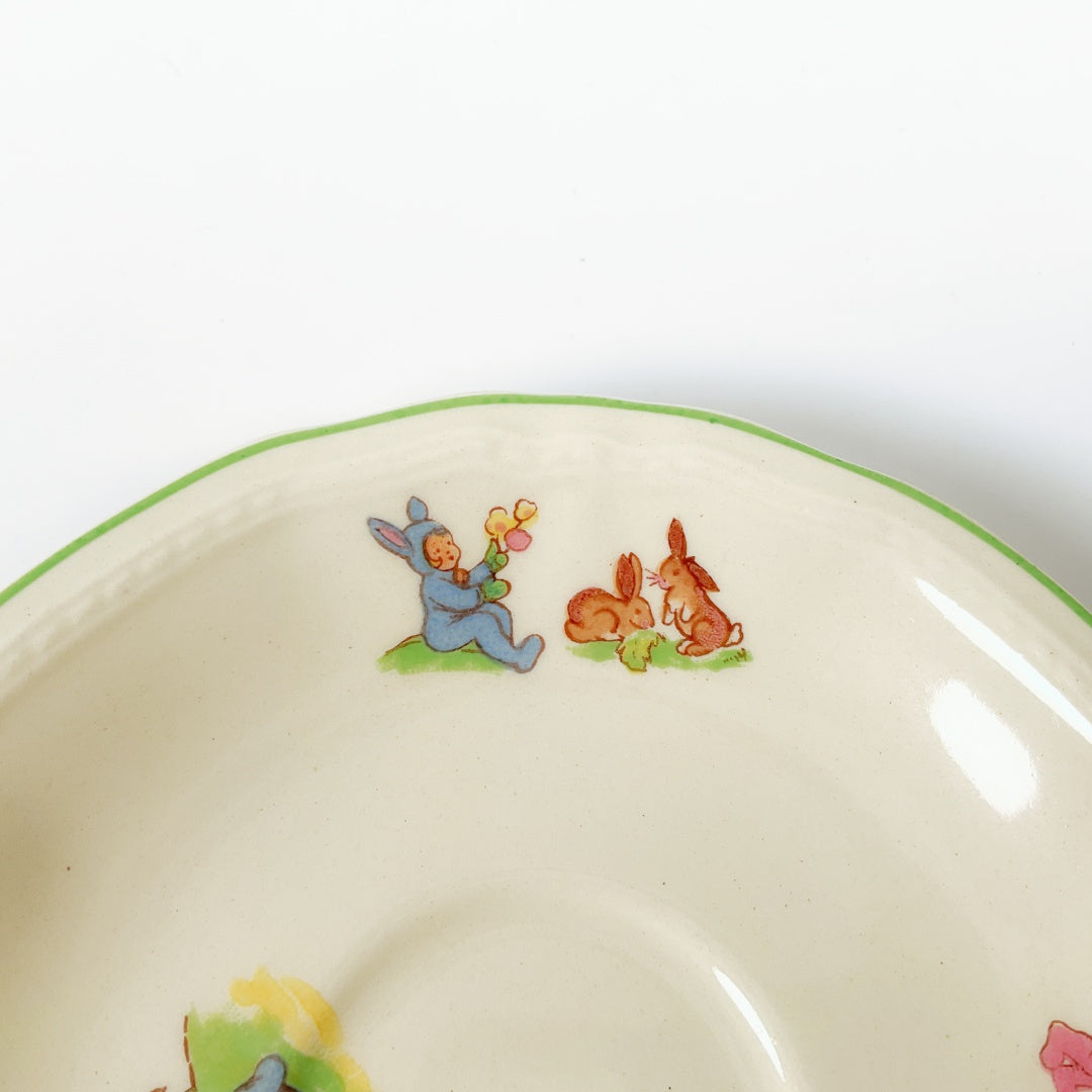 Vintage Alfred Meakin Bunny-Themed Ceramic Saucer with Pastel Illustrations