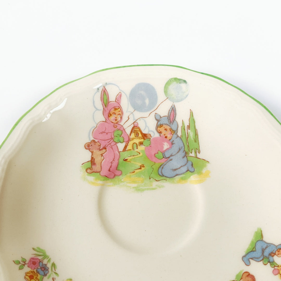 Vintage Alfred Meakin Bunny-Themed Ceramic Saucer with Pastel Illustrations
