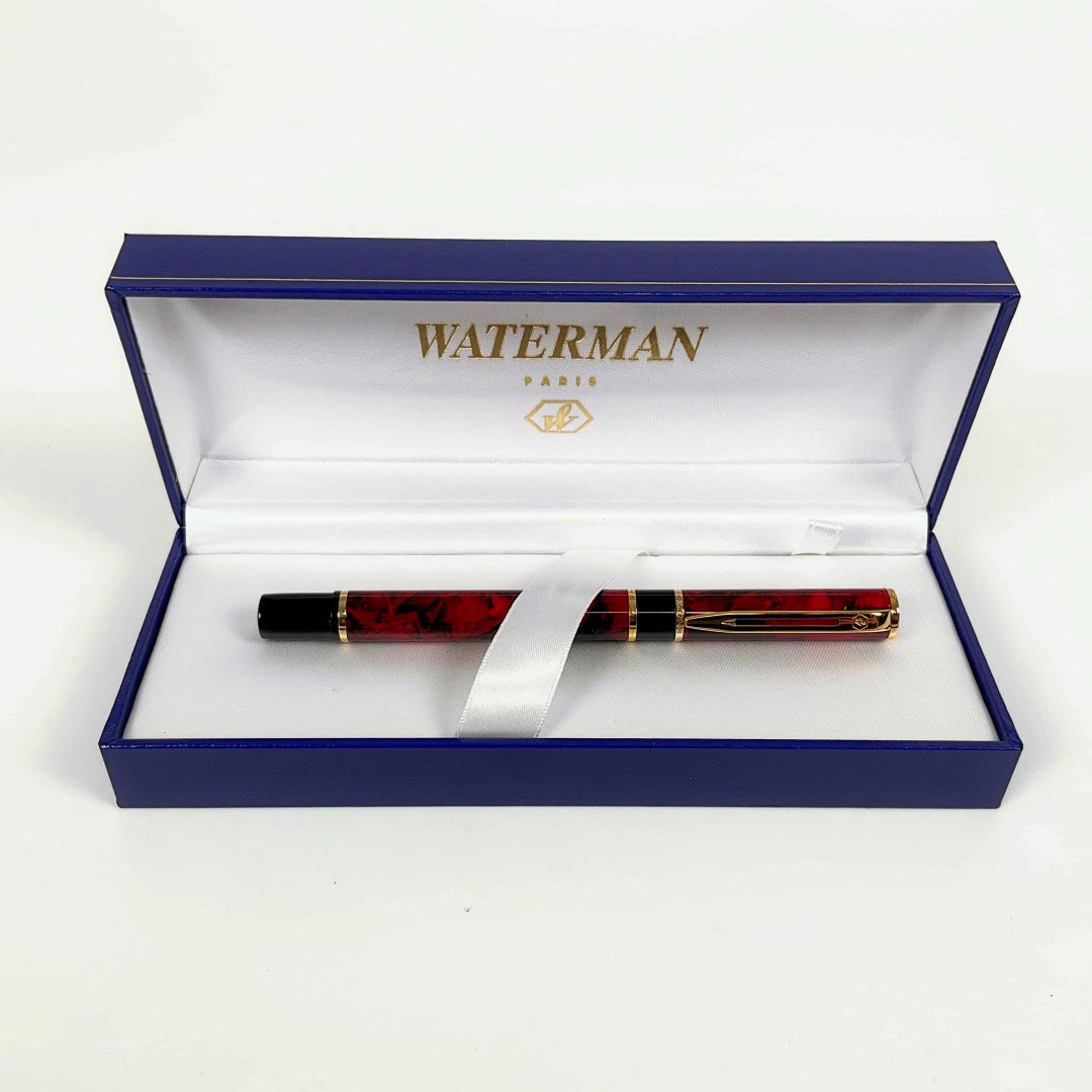 Waterman Laureat Fountain Pen Marble Red Medium Pt In Box
