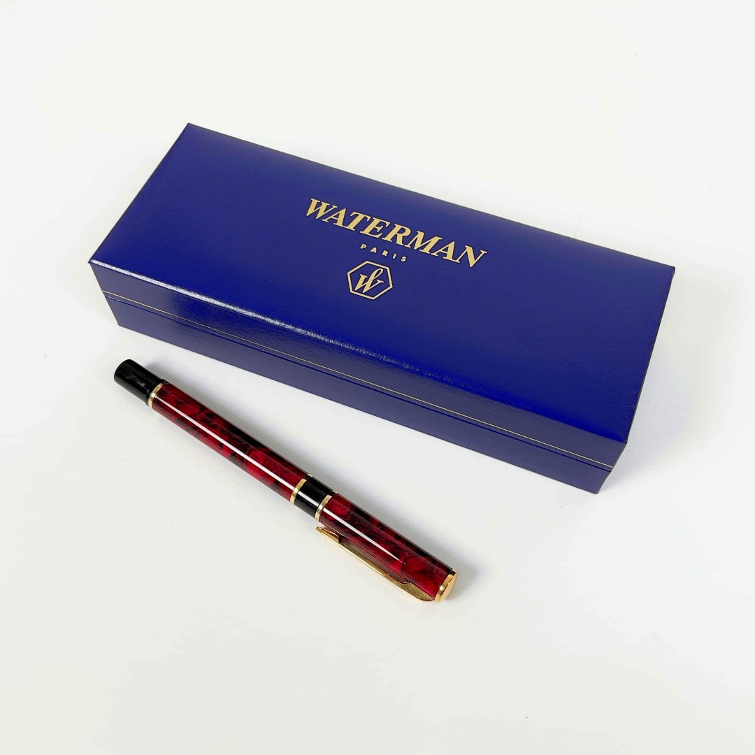 Waterman Laureat Fountain Pen Marble Red Medium Pt In Box