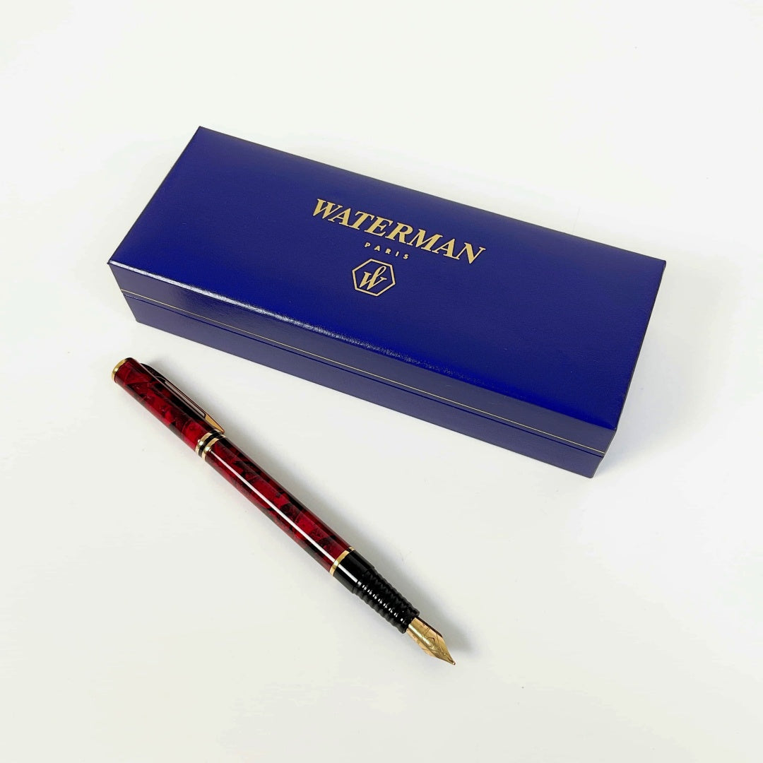 Waterman Laureat Fountain Pen Marble Red Medium Pt In Box