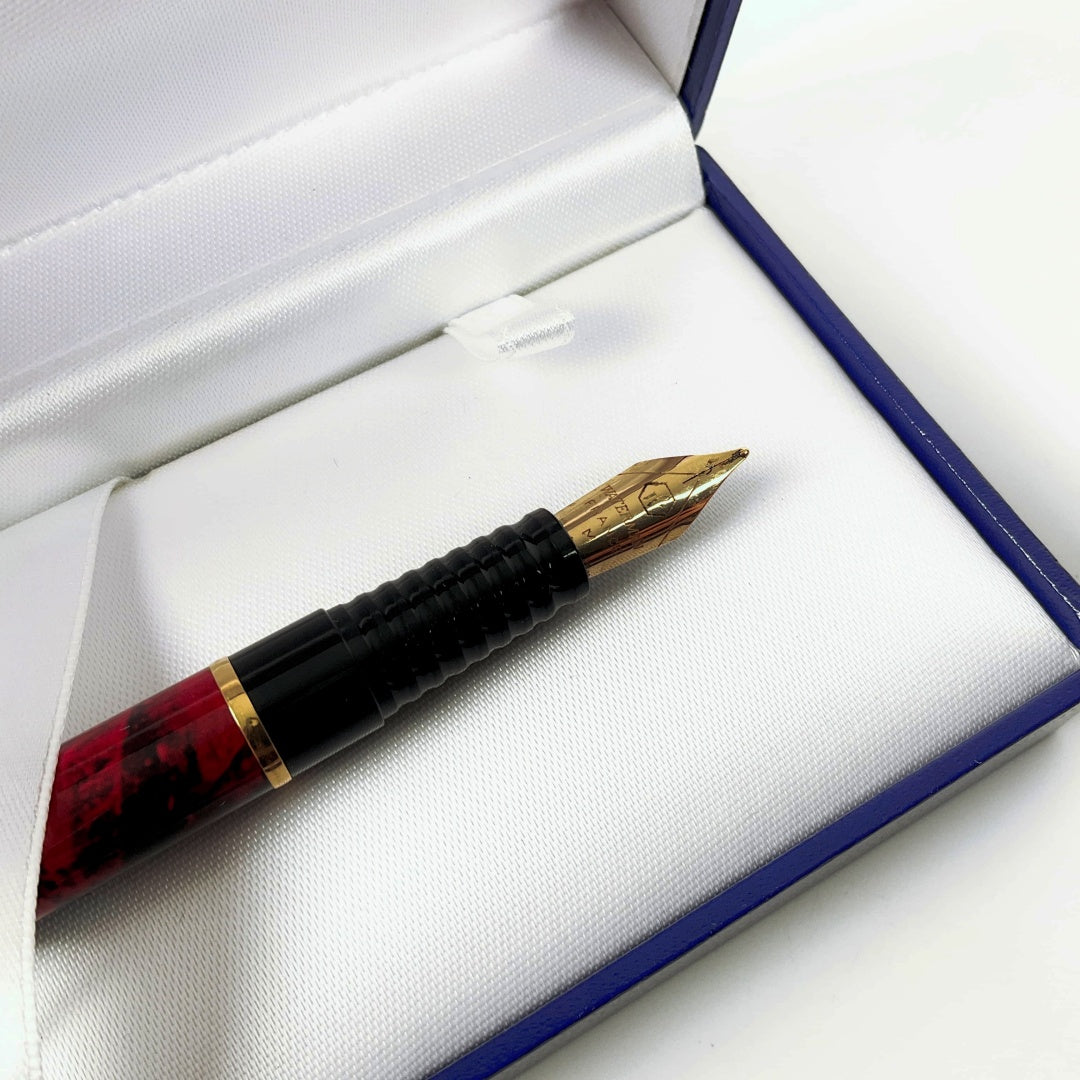 Waterman Laureat Fountain Pen Marble Red Medium Pt In Box