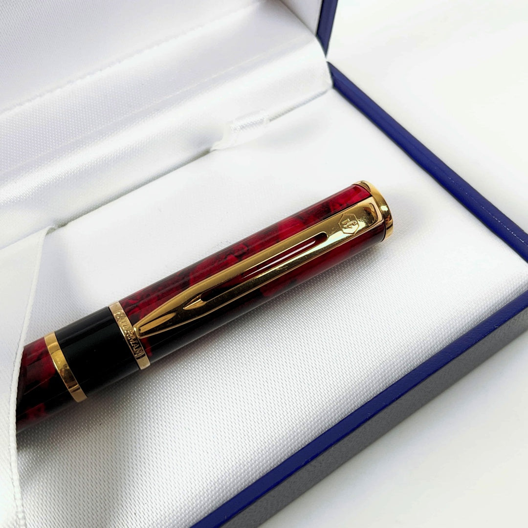 Waterman Laureat Fountain Pen Marble Red Medium Pt In Box
