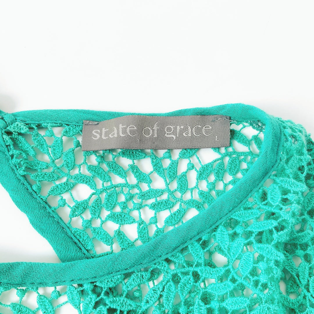 State of Grace - Emerald Green Crochet Lace Top