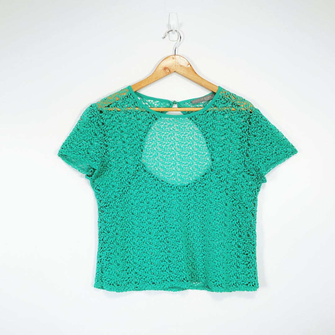 State of Grace - Emerald Green Crochet Lace Top