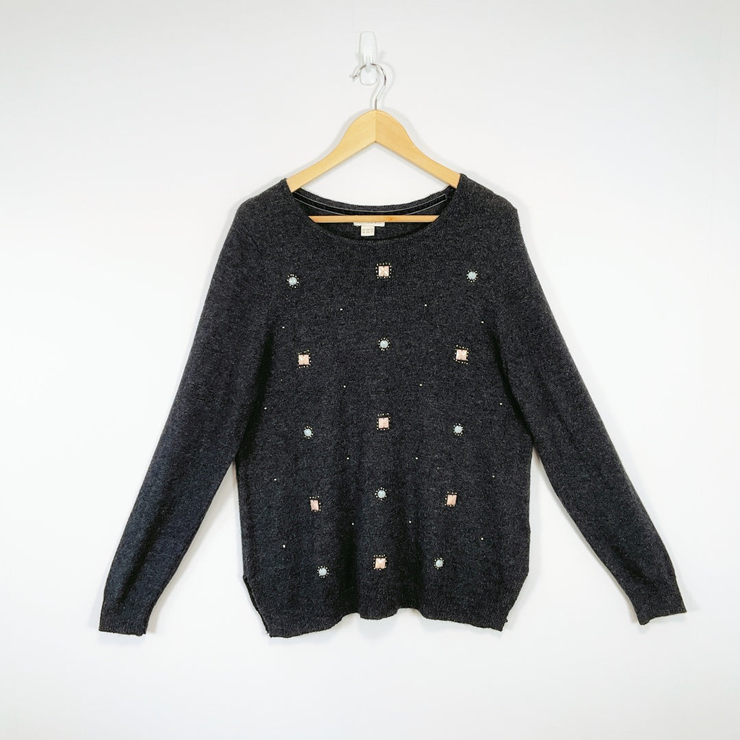 Monsoon Embellished Charcoal Grey Knit Sweater