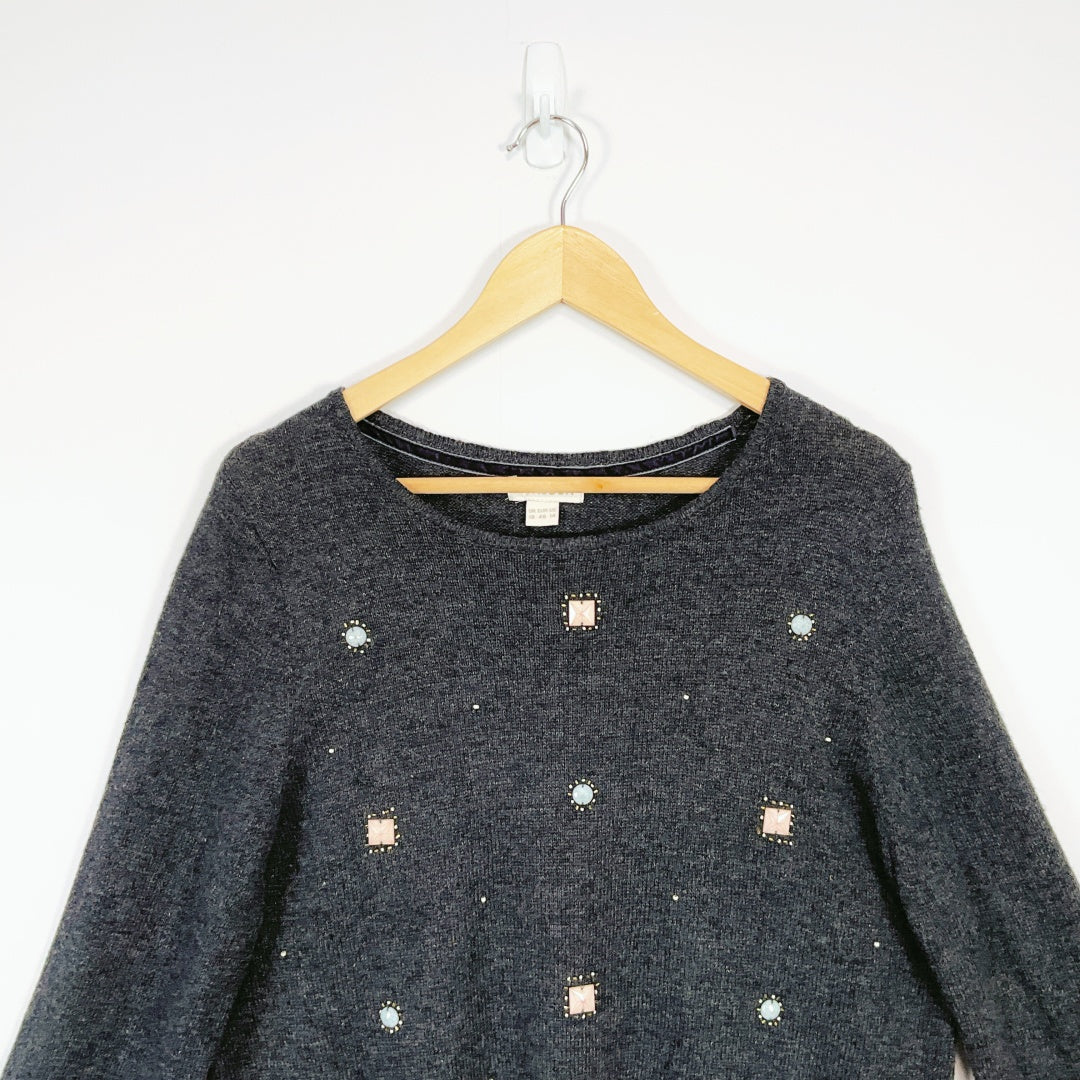 Monsoon Embellished Charcoal Grey Knit Sweater