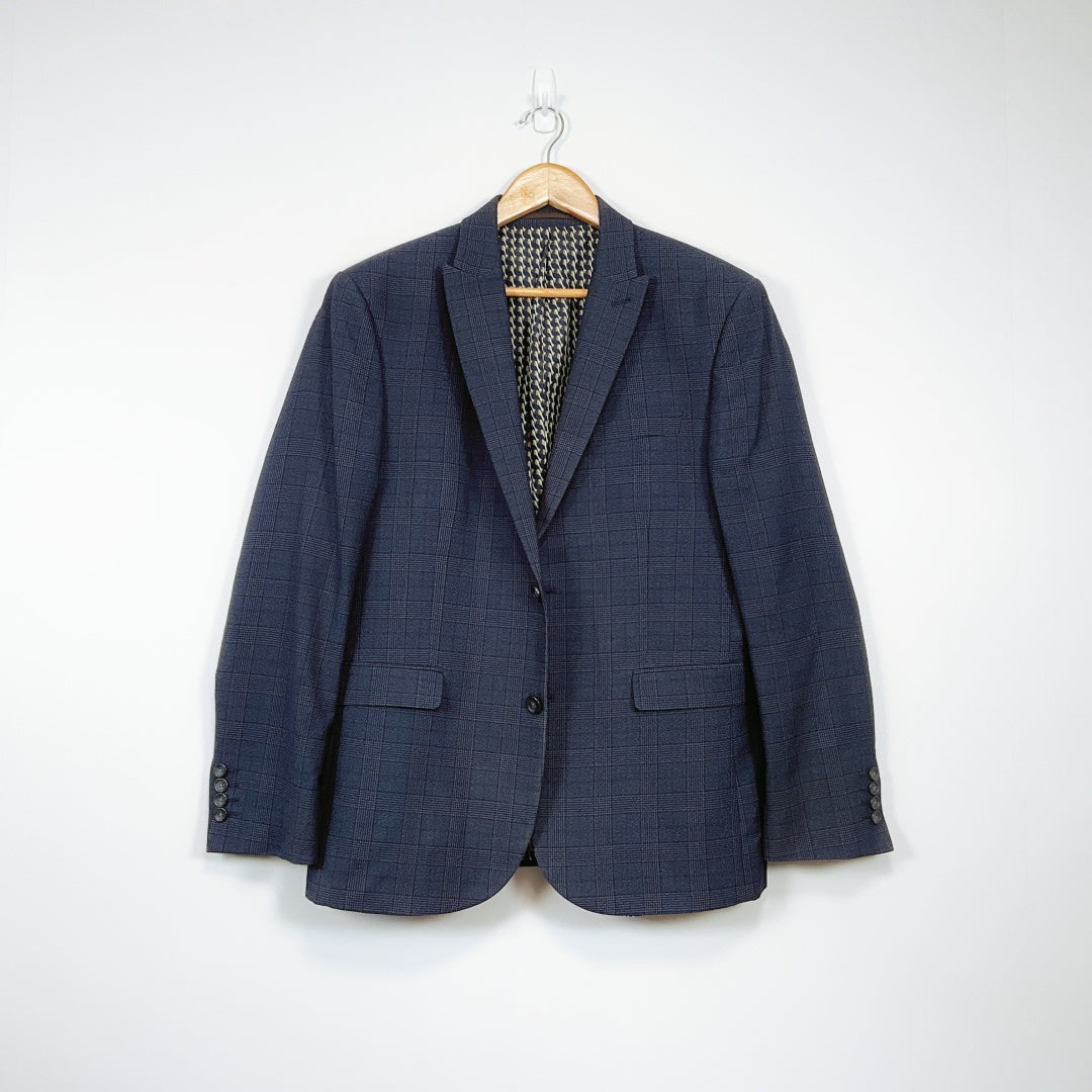 Next Tailoring-Navy Checkered Two-Button Blazer