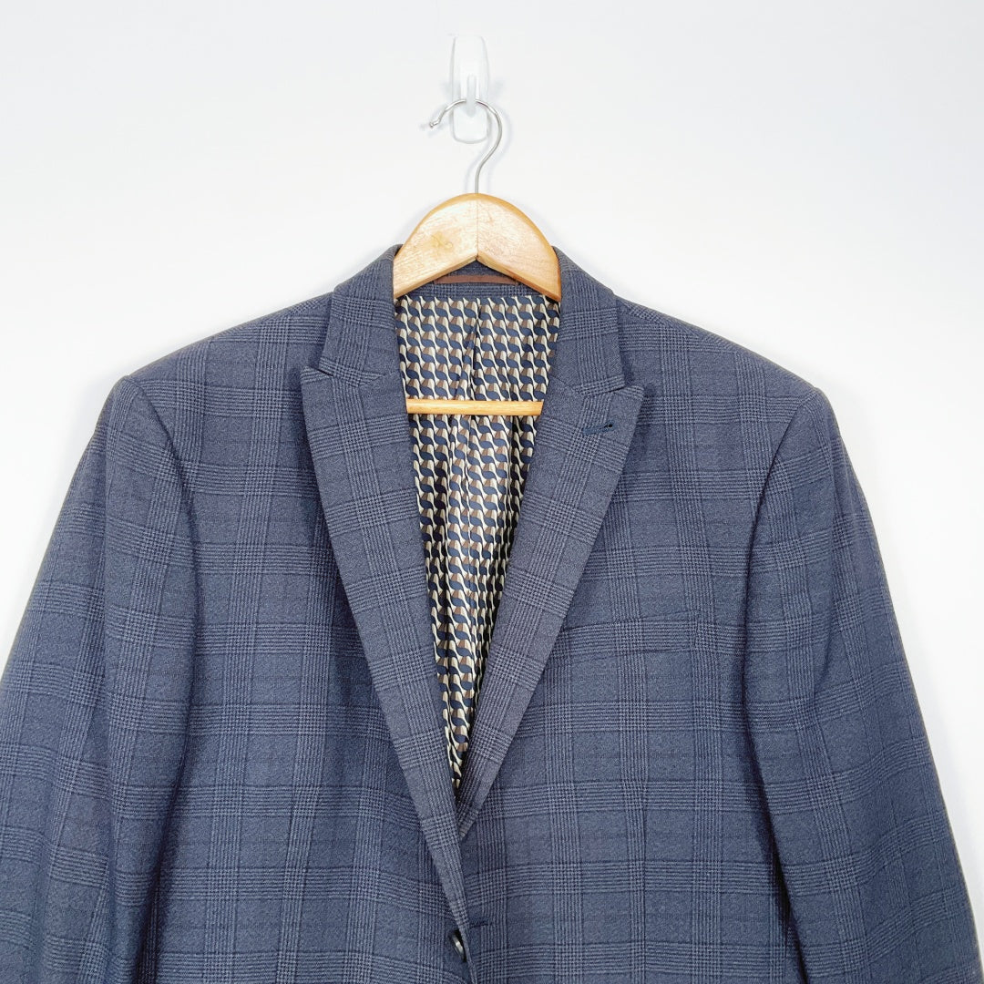 Next Tailoring-Navy Checkered Two-Button Blazer