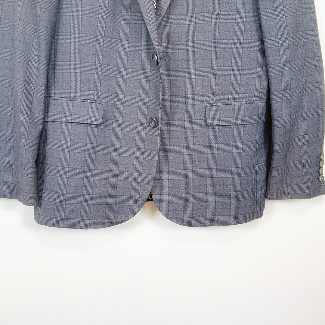 Next Tailoring-Navy Checkered Two-Button Blazer