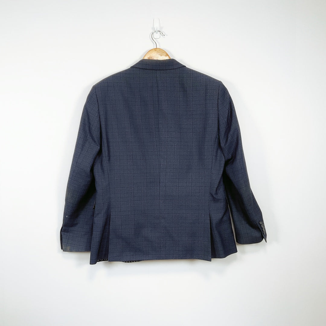 Next Tailoring-Navy Checkered Two-Button Blazer