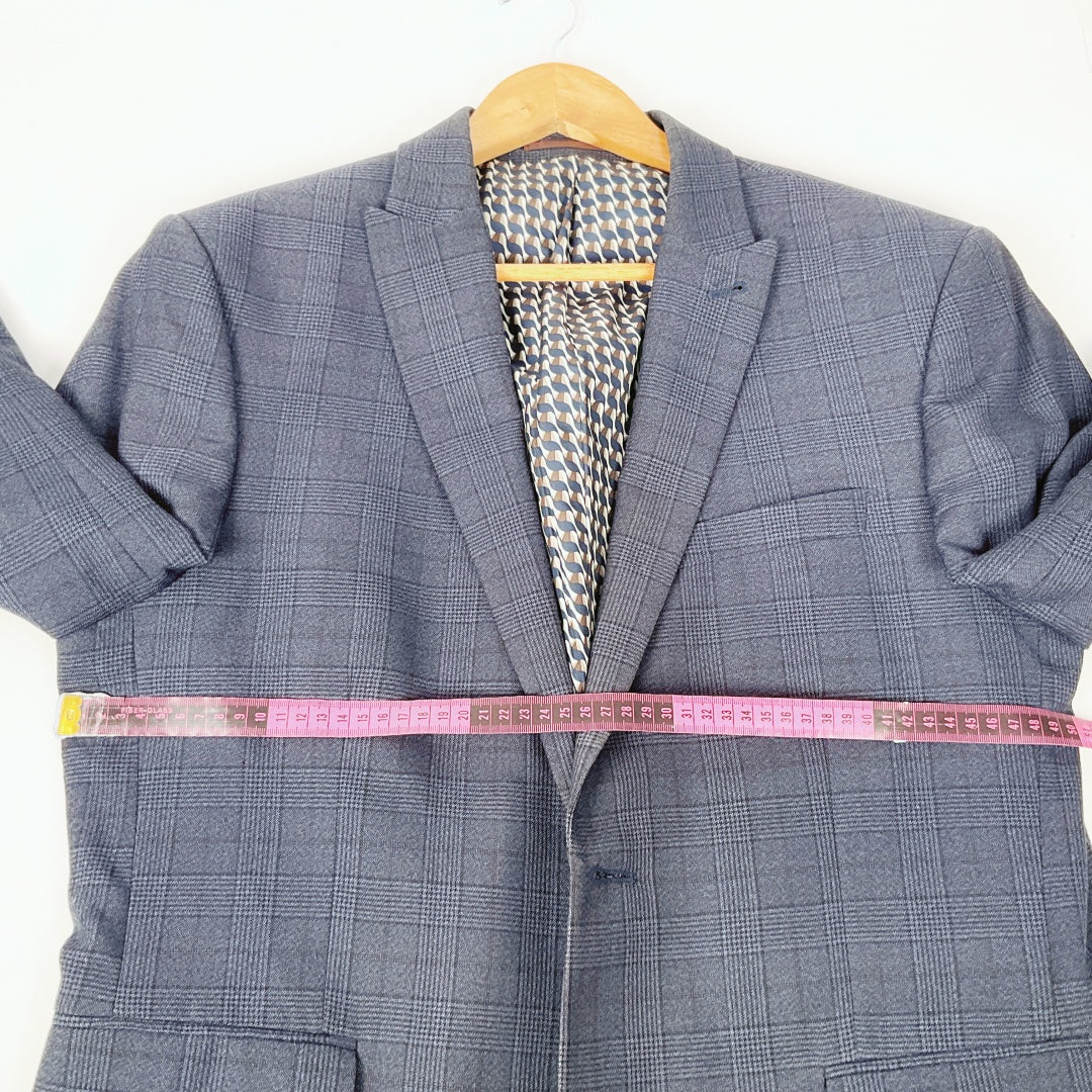 Next Tailoring-Navy Checkered Two-Button Blazer