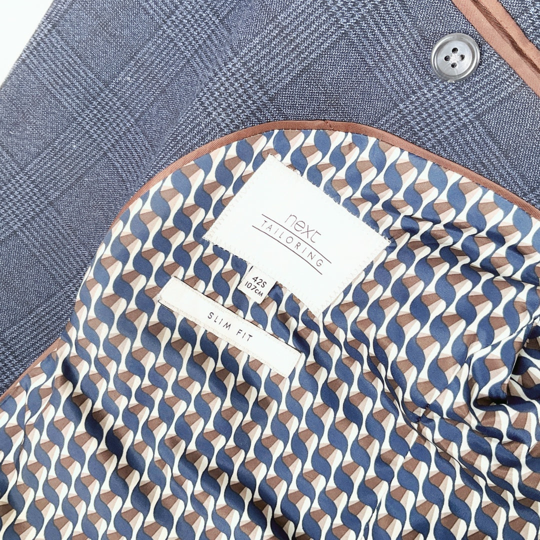 Next Tailoring-Navy Checkered Two-Button Blazer