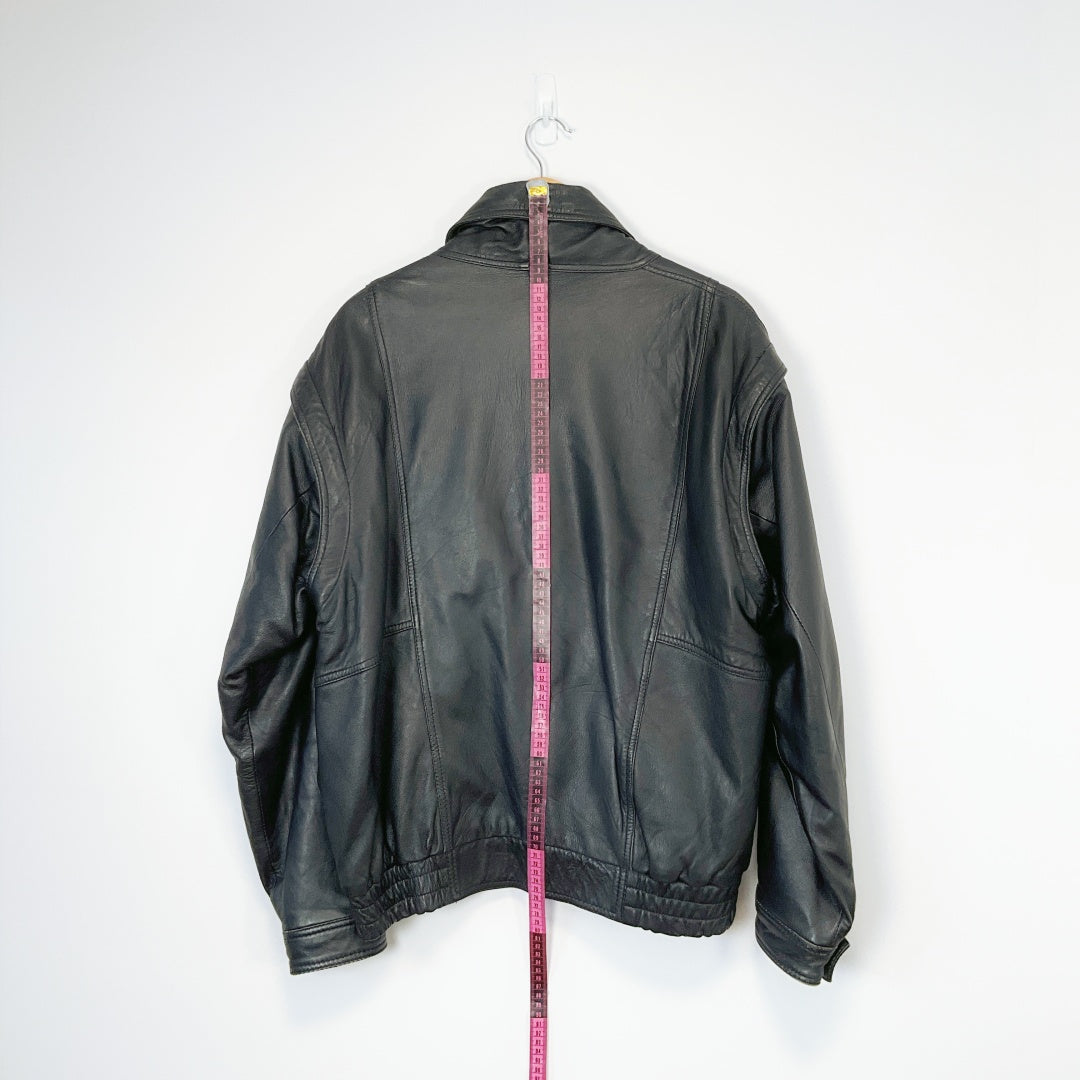 Men's Black Leather Jacket with Detachable Sleeves