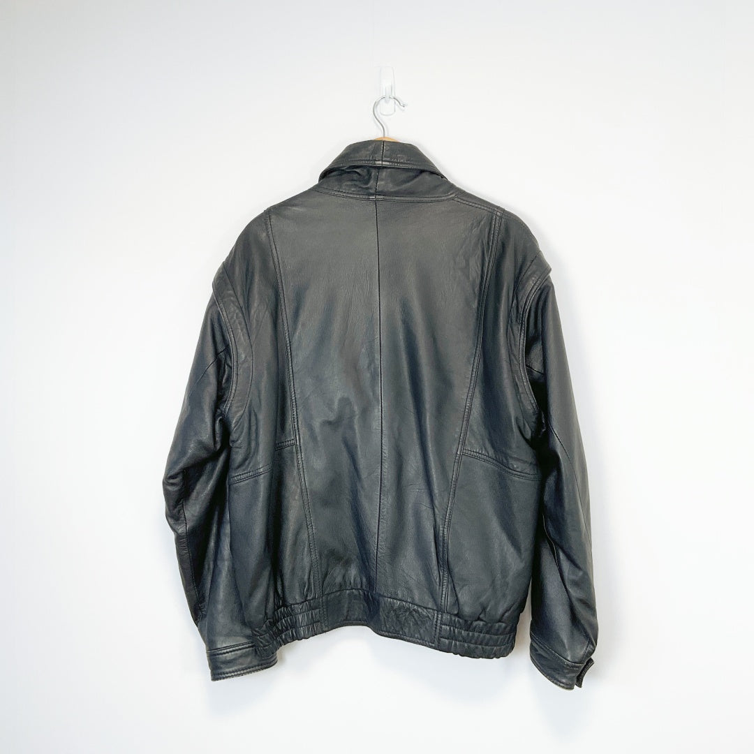 Men's Black Leather Jacket with Detachable Sleeves