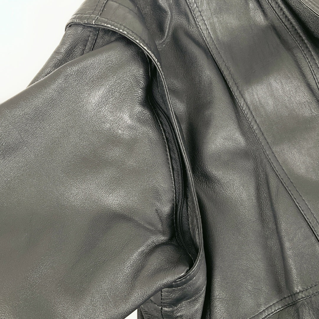 Men's Black Leather Jacket with Detachable Sleeves