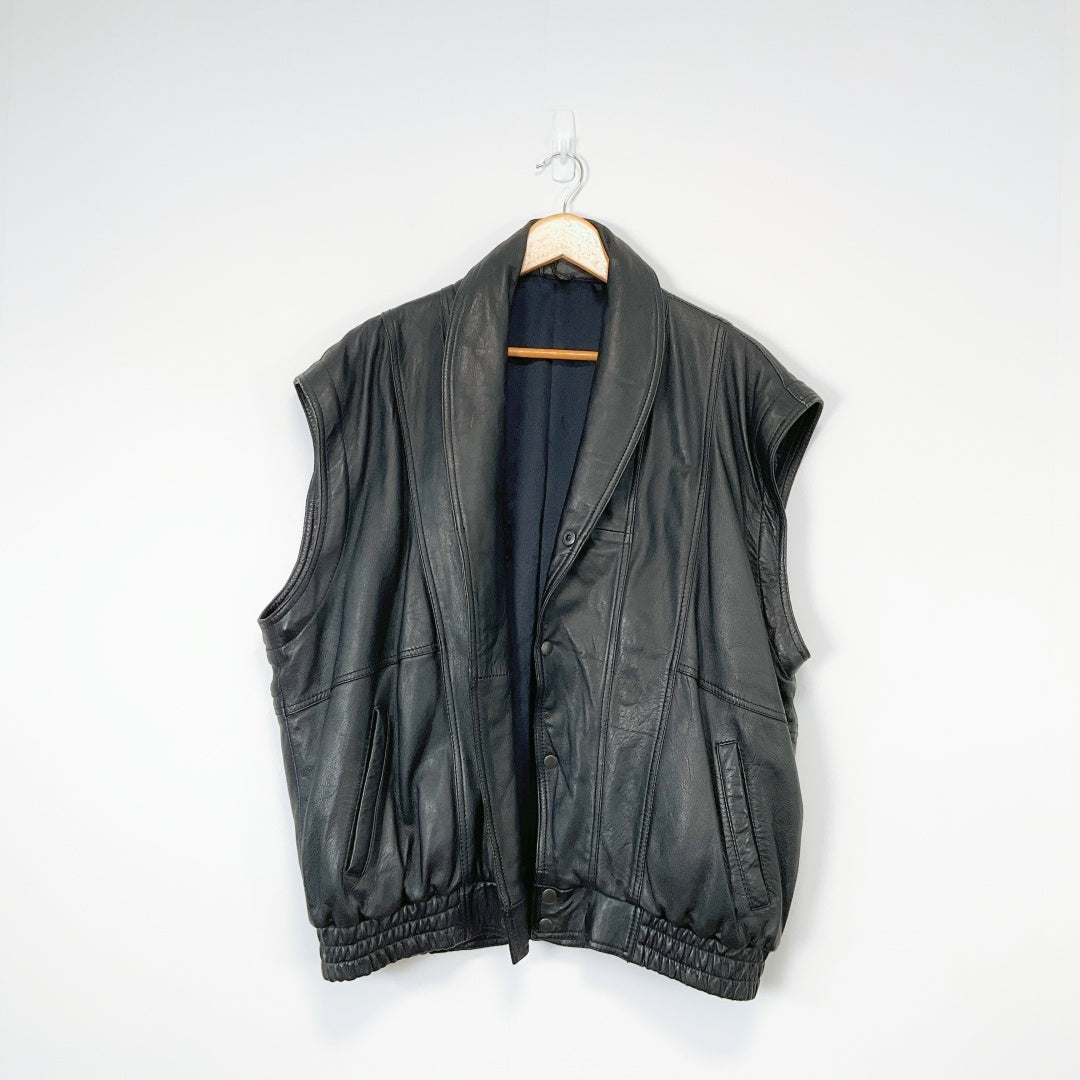 Men's Black Leather Jacket with Detachable Sleeves