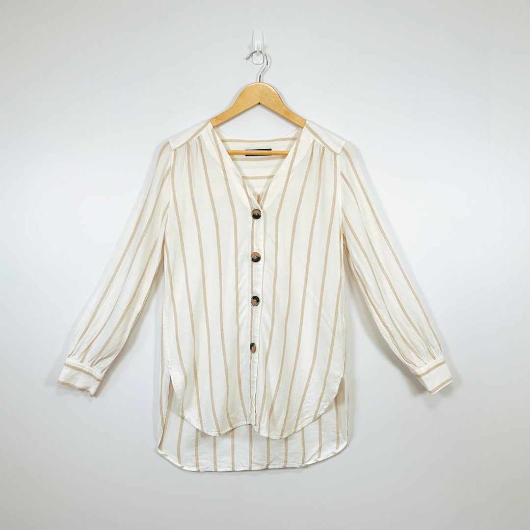 M&S Collection-MARKS AND SPENCER Soft White Striped Linen Blend Tunic Shirt Top